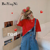 Cotton Harajuku T-shirt Female Loose Casual Korean Hipster Woman's T Shirt 2020 Summer Basic Vintage Tops Women