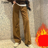 Korean Wide Leg Straight Pants Women 2023 High Waisted Warm Plush Trousers Woman Autumn Winter Loose Corduroy Pants