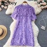 Summer French Style Dress Women 2022 Mesh Embroidery Beach Vacation Romantic Elegant Slim Ladies