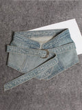 Fashion Women's Denim Belt Retro Waist Double Ring Metal Long Tail Solid Color Belt High-quality Belt 2023 New