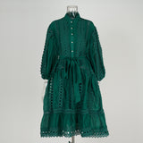 Spring And Summer New Lantern Sleeve Retro Hollow Lace Splicing Single Buckle Loose Lace Dress Dress