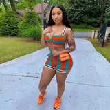 Fashion Sexy Trend Striped Close-Fitting Sports Casual Sling Backless Two-Piece Suitshorts