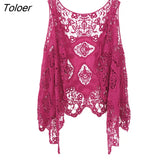 Hippie Froral Patch Design Vest Retro Vintage Crochet Summer Beach Cover Up Top Asymmetric Open Stitch Kimono