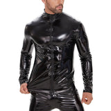 Toloer For Men's PVC High Bright Patent Leather Coat Sexy Leather Leather Coat No Odor Size Accurate-Outfit