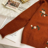 Japanese Orange Cardigan Female Flower Embroidery Slim Long Sleeve Overized Sweaters Cardiagns For Women Winter