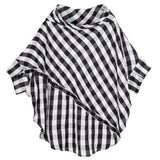 Women Black Plaid Big Size Blouse New Stand Collar Three-quarter Sleeve Loose Fit Shirt Fashion Spring Autumn 2023
