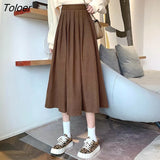 Korean Style High Waist Long Skirts for Women Zipper Pleated Women's Midi Skirt Autumn 2023 Solid Color A Line