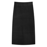 Fashion Autumn Winter Knitted Back Split Long Pleated Skirt Women Japan Style Black Mid-Length High Waist Skirt