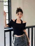 Two Tshirts Women Clothing Bandage Off Shoulder Temperament Ladies Tops Tunic Fashion Casual Summer T Shirts Ropa