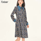 Women Dress 2022 Winter Long Sleeves Polo Neck A-line Retro Contrast Color Elegant Casual Streetwear Midi