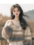 Toloer Fashion Style Sweater Korean Soft-Creative Languid Lazy Super-Good-Looking White Striped Print