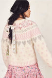 Jastie Chic Patchwork Cardigan Christmas Sweater Women Open-knit Long Sleeves Women's Stripe Alpaca Blended
