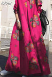 Vintage Print Loose Long Dress For Women Lapel Half Sleeve Loose Waist Maxi Dresses Female 2023 Spring Fashion