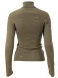 Green Irregular Hollow Out Knitting Sweater Turtleneck Long Sleeve Women Pullovers New Fashion Autumn Winter 2022