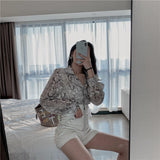 Print Sequined Blouse Glitter Ladies Top Long Sleeve Button Down Shirt For Women Autumn Blouse Korean Fashion Shorts