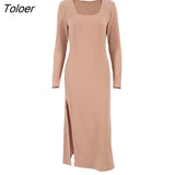 Summer Elegant Women Dresses Fashion Long Sleeve Casual Midi Bodycon Dress Draped Cross O Neck Black Ladies Long Dress