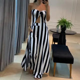 2025 New Fashion Stripe Sexy Umbilked T-Shirt Trouser Dress Suit