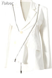 Asymmetrical Women's Blazer New Notched Loose Single Breasted Metal Zipper Long Sleeve Suit jackets Tide Autumn 2023