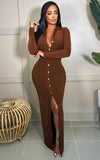 Winter Elegant Button Full Open Long Sleeve Long