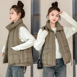 Down Cotton Vest Female 2024 Autumn / Winter New Korean Version Loose Hooded Vest Vest To Wear A Versatile Warm Jacket-Outfit