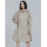 Women Khaki Pleated Big Size Trench New Hooded Long Sleeve Loose Fit Windbreaker Fashion Tide Spring Autumn 2023