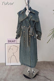 Fashion Women's Denim Jackets Loose Big Double Layer Collar Single Breasted Long Sleeve Sashes Coat Winter 2023 New