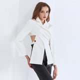 Hollow Out Blazer For Women Notched Collar Long Sleeve Cross Backless Designer Coats Female 2020 Fall New