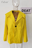 Fashion Women's Blazer New Notched Loose Single Button Solid Long Sleeve Hollow Out Yellow Suit Jackets Summer 2023