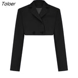 Casual Two Piece Sets Women's Fall Outfits 2022 New Black Matching Sets With Skirt And Blazer Cropped Top Suit For