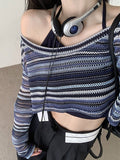 striped crochet knit crop