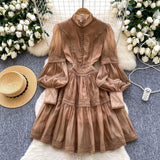 Court Lantern Sleeve Dress Girl Spring Hook Flower Embroidery Design Famous Light Luxury Royal Sister Temperament
