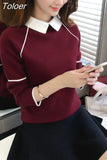 2023 New Doll Collar Sweater Women Contrast Color Patchwork Pullover Long Sleeve Fashion Bottoming Sweaters Jumper