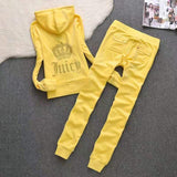 Tracksuits Women Elegant Two-Pieces Suit Sets Female Stylish Velet Zipper Hooded Top & Pant Zip Sets Joggers Juicy