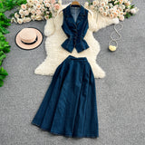 Age-Down Suit Women's Summer Ripe Wind Folded Back Cowboy Top + High Waist Thin