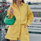 Long Sleeve Casual Women Tracksuit Shorts Set 2021 Loose Oversized Lounge Wear Shirt Tops And Mini Shorts Two Piece
