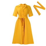 Women's Dress 2025 Summer Short-Sleeved Suit Tie With Solid Color Large African