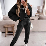 Print Hoodies Tracksuits Women's Fleece 2 Piece Set Female Pants Sets Casual Sports Lace Up Hooded Sweatshirts Autumn