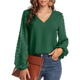 Women Blouse 2022 Spring Fashion V Neck Long Sleeve Elegant Office Work Shirts Tops Lady Plus Size Casual Chiffon