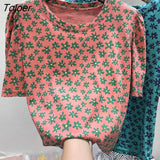 Shirt Women Short Sleeve Round Neck Floral Retro Hedging Loose Sweet Style Women's Tops New Summer Fashion Oversized