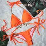 Toloer 2023 Swimsuit Sexy Strap Plain Female Split Crystal Diamond Bikini Creative Accessories