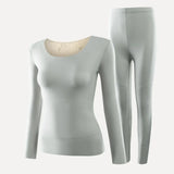 Women's Crewneck Seamless Long Johns Warm Thick Thermal Underwear Top & Bottom 2 Pieces Set for