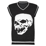 Harajuku Print Sleeveless Sweater Vest Women Autumn V Neck Preppy Style Knitted Jumpers Ladies Vintage Fashion