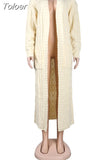 Winter Open Front Chunky Cardigan for Ladies Long Sleeve Cable Knit Floor Length Coat Fashion Side Big Pockets