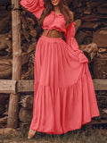 Ruffled Beach Short Tops and Pleated Maxi Skirt Sets Holiday Elegant Lady 2022 Fashion Casual Sets Two-piece Dress
