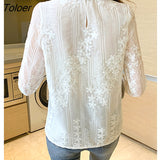 Embroidery Floral White Shirt Women Casual Stand Collar Elegant Blouse Women Tops Fashion Long Sleeve Female Shirts