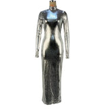 Toloer New Metal Color Sexy Back Tight Show Slim Dress Female Skirt-Outfit