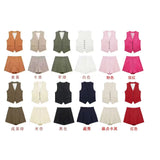 Fall 2024 New Women's Casual Linen Blend Vest Vest Shorts Set W085 8291-Outfit
