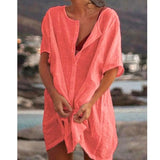 Women's Shirt Multi-Color Multi-Code Long Loose Solid Color Short-Sleeved Shirt Beach Sunscreen