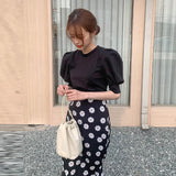 Girls Summer blouse women suit shirt short sleeves Tops high waist long print A Line skirts two piece suits Sell