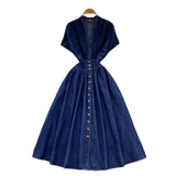 Women's Dress 2025 Summer High-End Deep V-Neck Waist Buckle Body Pressure Folding Casual Denim